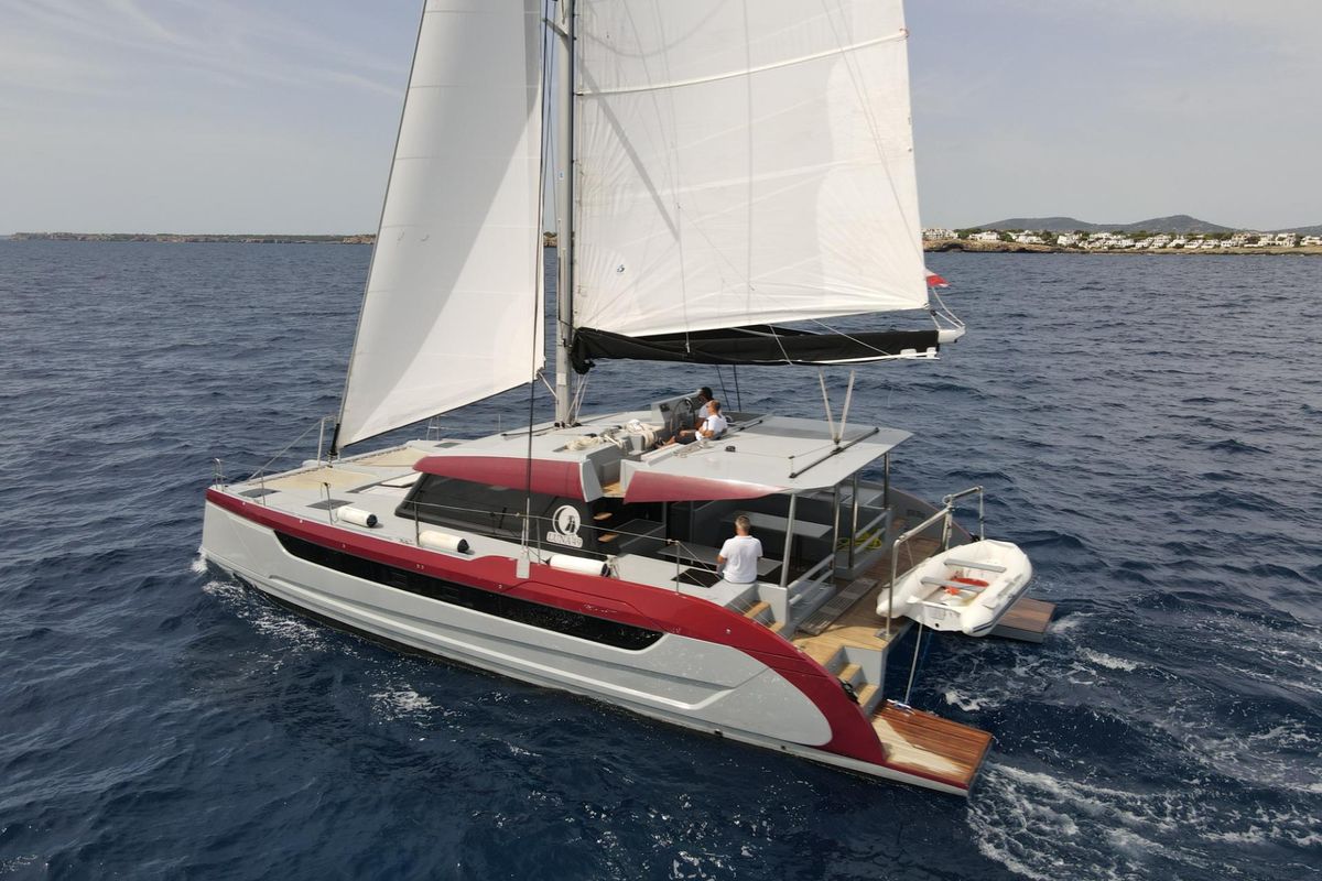 Exterior view of Katamaran, a Luna 49 catamaran at Split, Croatia
