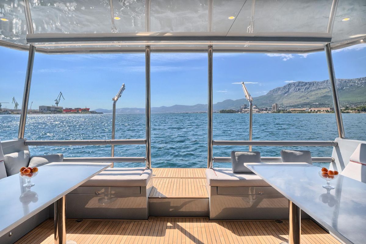 Deck of Katamaran, a Luna 49 catamaran at Split, Croatia