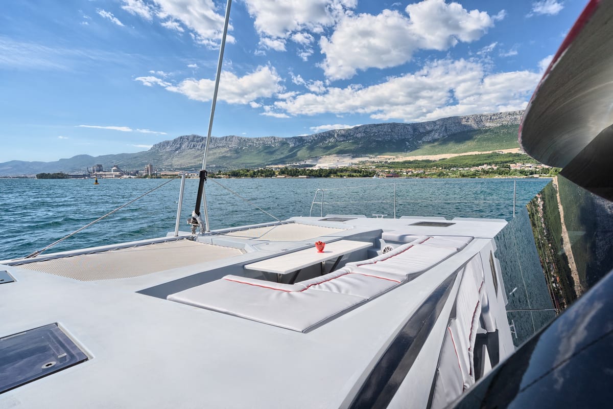 Deck of Katamaran, a Luna 49 catamaran at Split, Croatia
