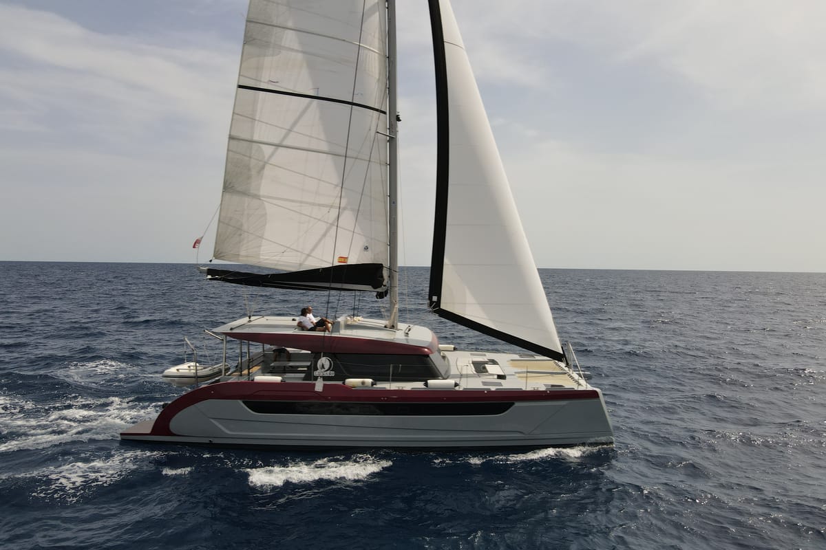 Exterior view of Katamaran, a Luna 49 catamaran at Split, Croatia