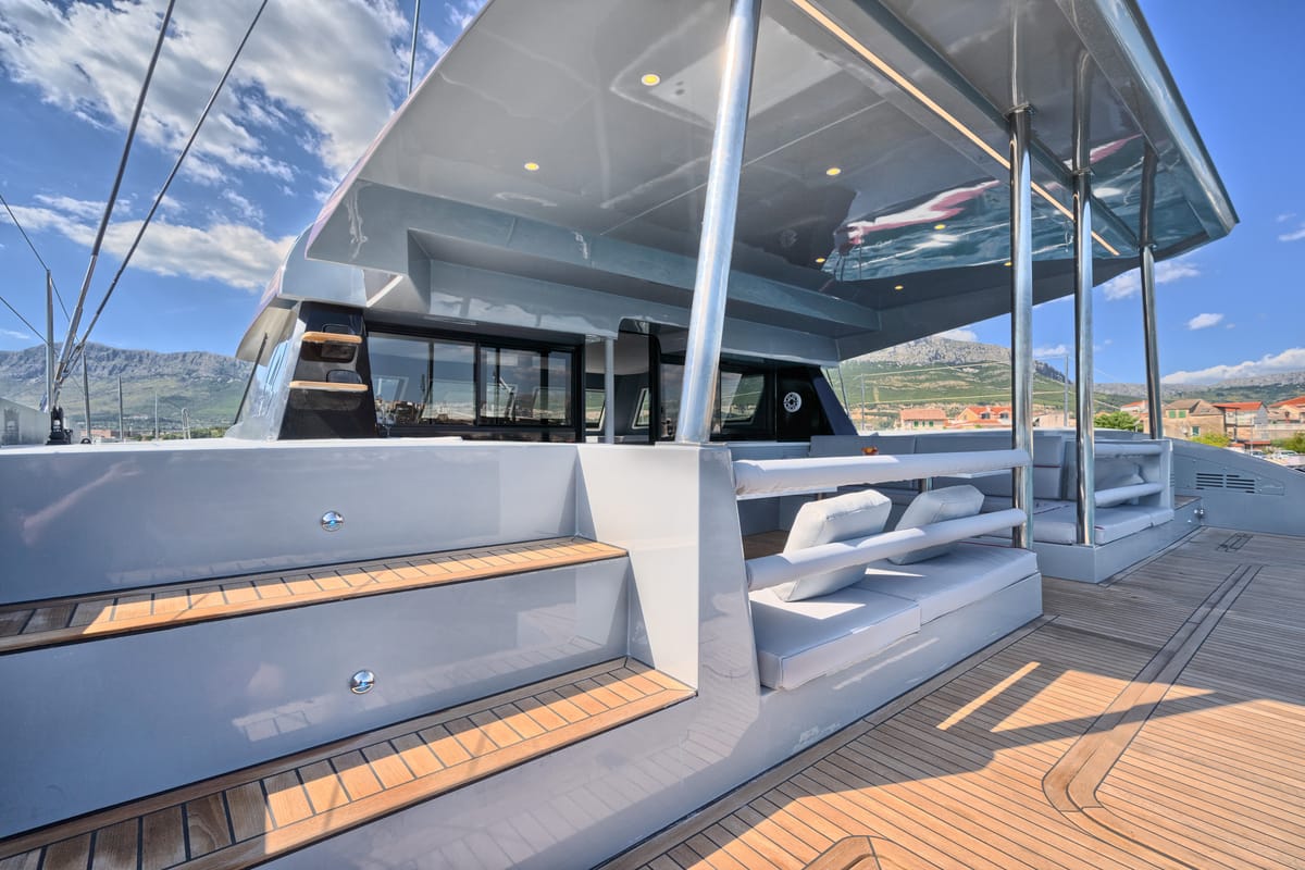 Deck of Katamaran, a Luna 49 catamaran at Split, Croatia