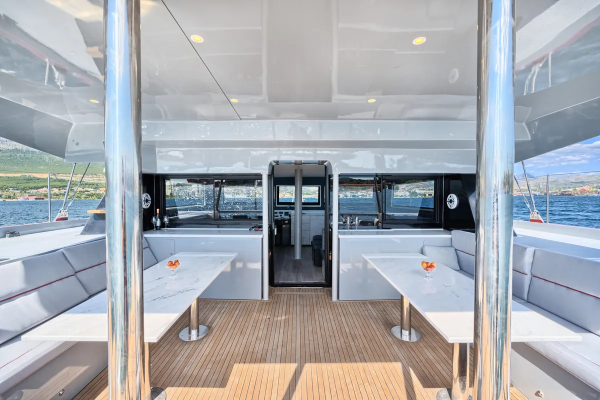 Deck of Katamaran, a Luna 49 catamaran at Split, Croatia