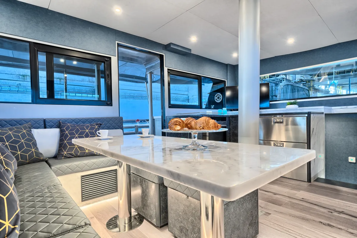 Salon of Katamaran, a Luna 49 catamaran at Split, Croatia