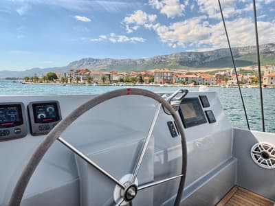 Cockpit of Katamaran, a Luna 49 catamaran at Split, Croatia