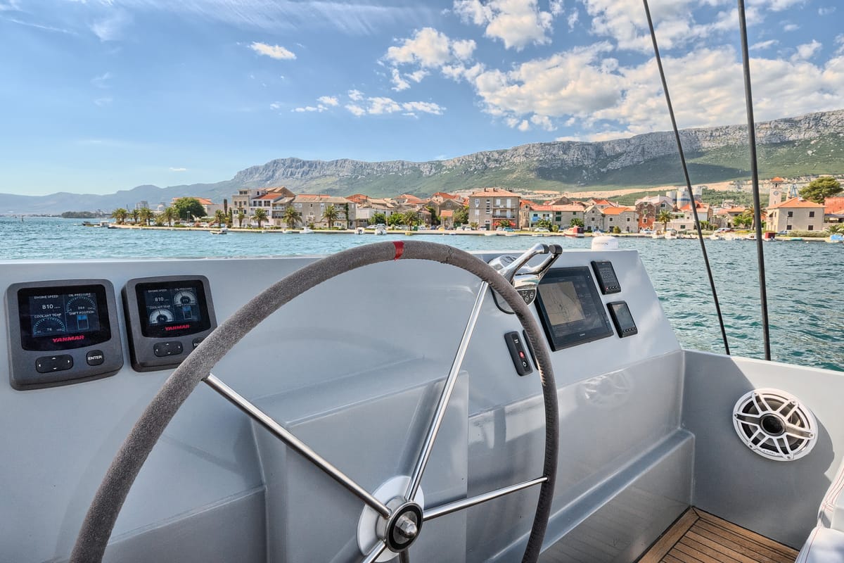 Cockpit of Katamaran, a Luna 49 catamaran at Split, Croatia