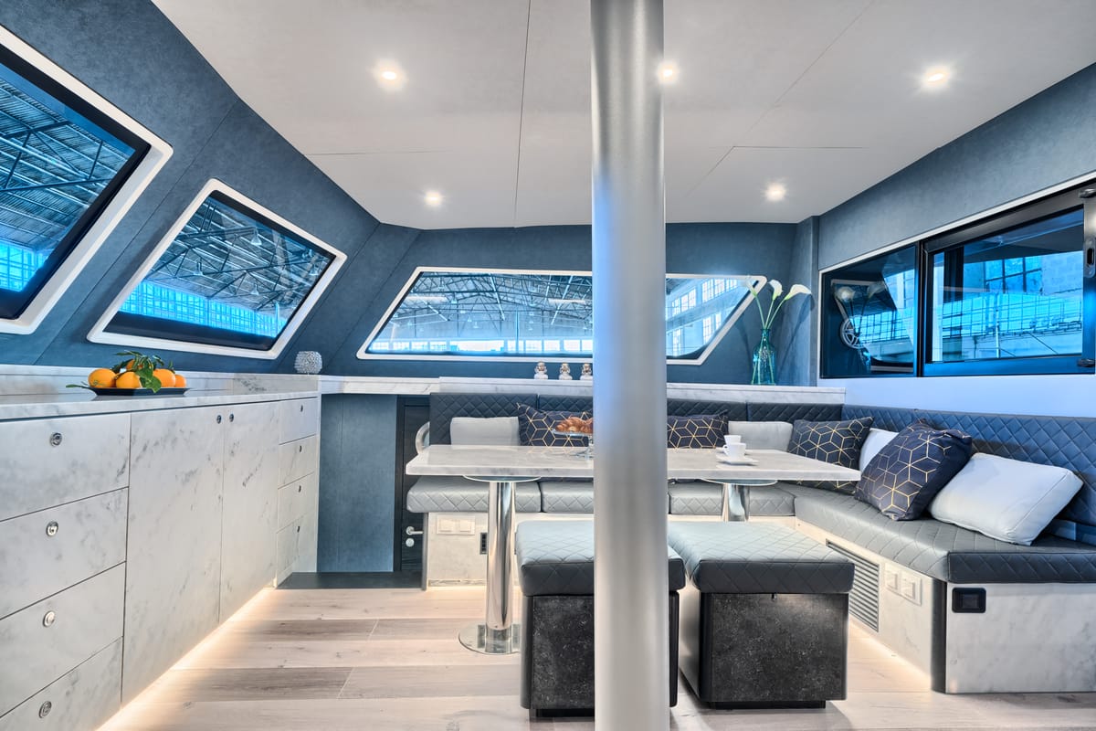 Salon of Katamaran, a Luna 49 catamaran at Split, Croatia