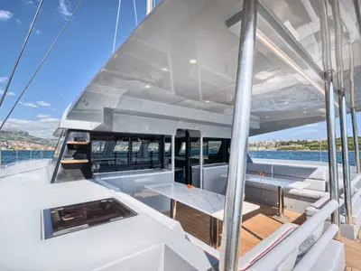 Deck of Katamaran, a Luna 49 catamaran at Split, Croatia