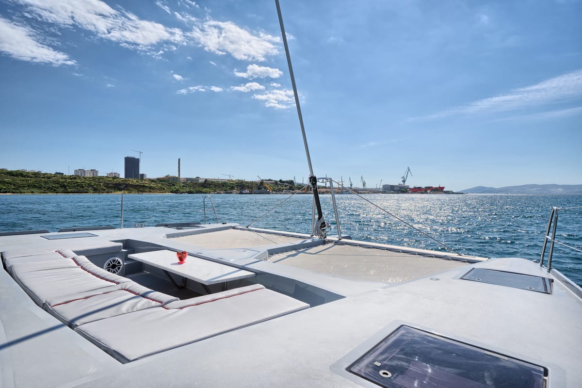 Deck of Katamaran, a Luna 49 catamaran at Split, Croatia