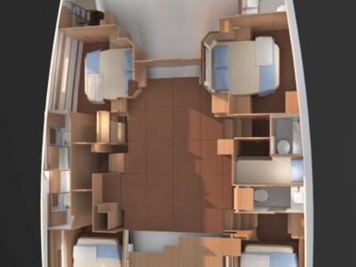 Floor plan of Angela, a Dufour 48 Catamaran catamaran at Salerno, Italy