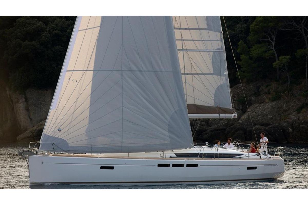 Exterior view of Lucky Slot, a Jeanneau Sun Odyssey 509 sailboat at Athens, Greece
