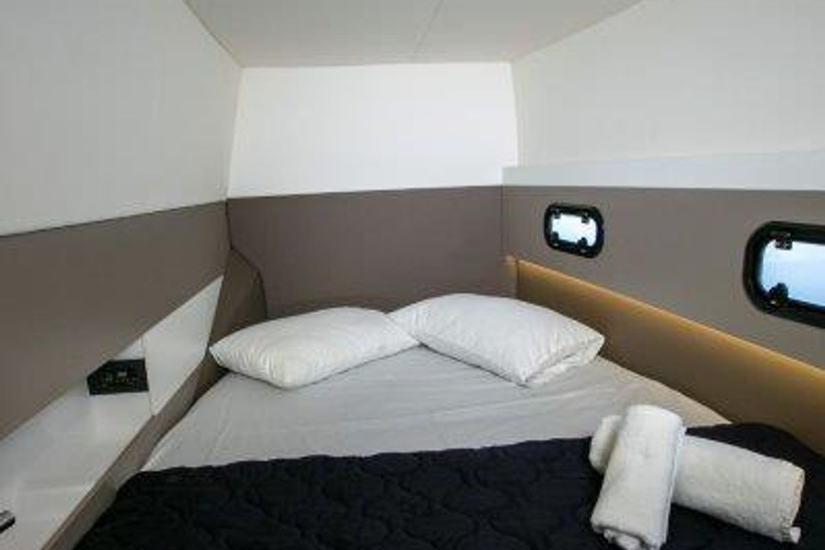 Cabin on Fortuna II, a Bali 4.1 catamaran at Marpissa, Greece