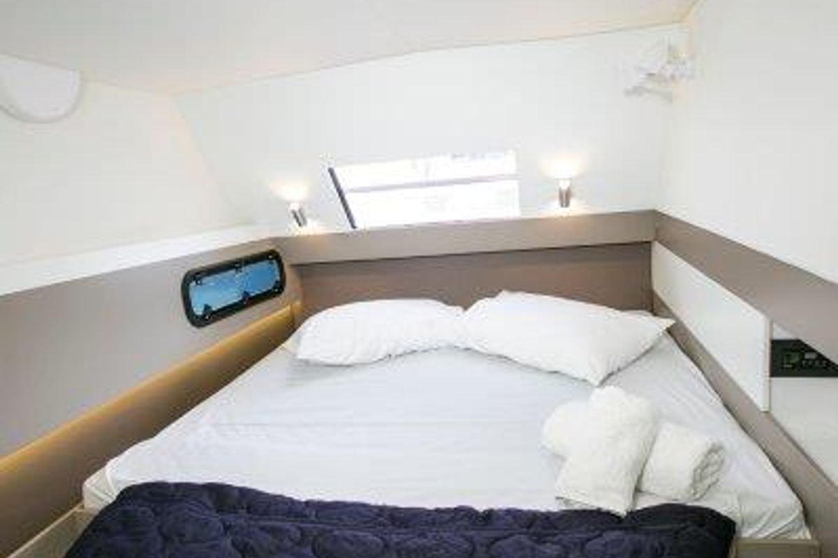 Cabin on Fortuna II, a Bali 4.1 catamaran at Marpissa, Greece