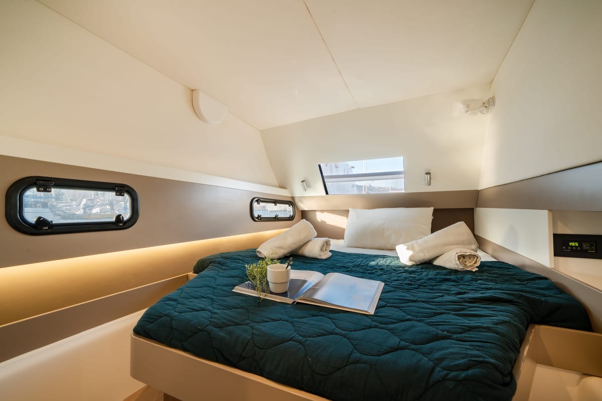 Cabin on Fortuna II, a Bali 4.1 catamaran at Marpissa, Greece