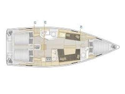 Floor plan of FOURTEEN, a Hanse Yachts Hanse 388 sailboat at Fisksätra, Sweden