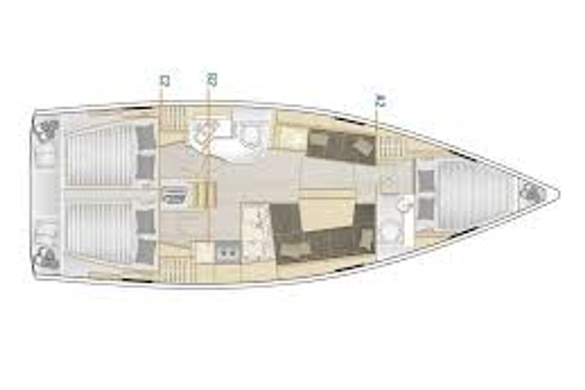 Floor plan of FOURTEEN, a Hanse Yachts Hanse 388 sailboat at Fisksätra, Sweden