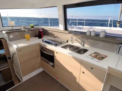 Galley of DOUBLE SIX, a Bali 4.1 catamaran at Kalkara, Malta