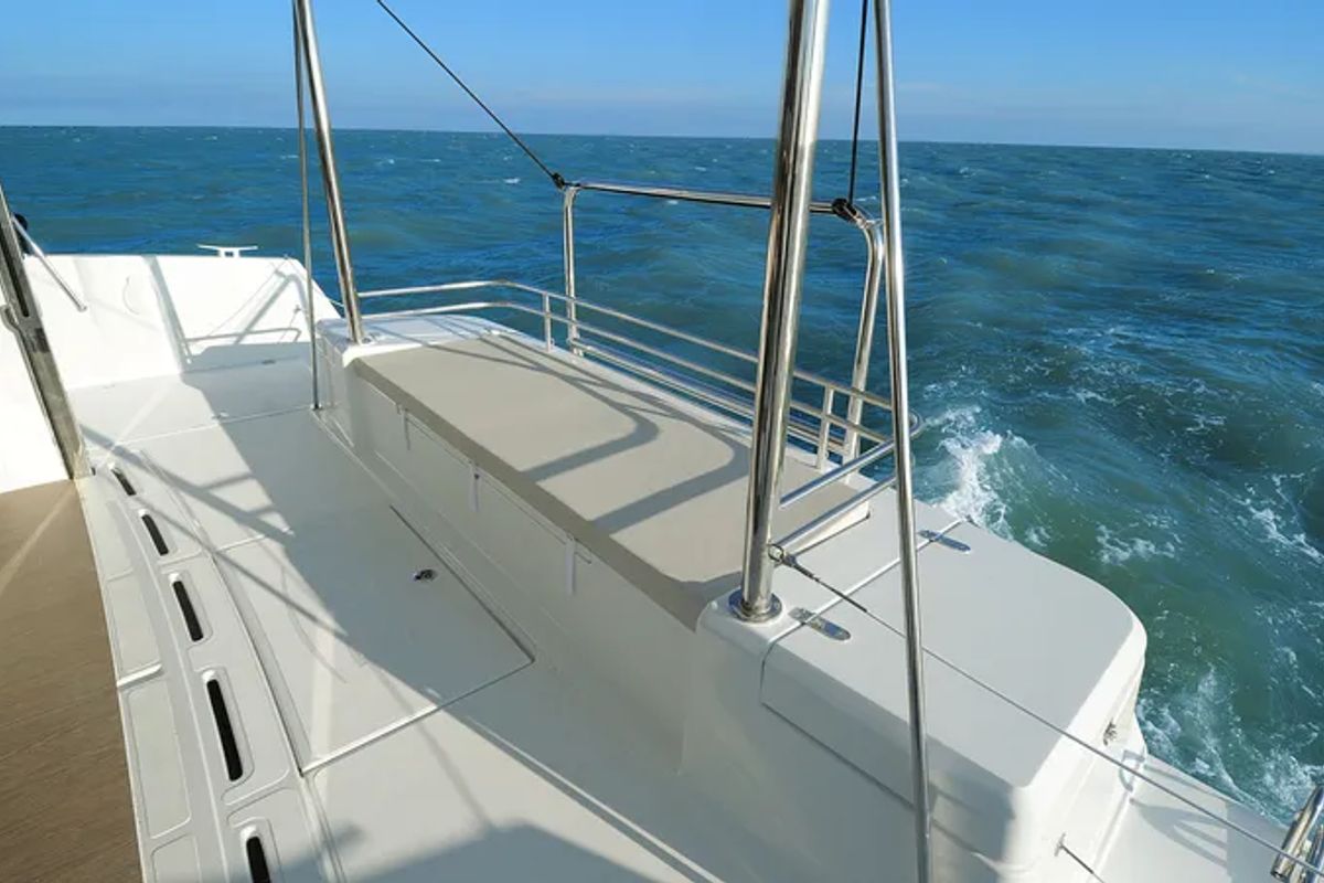 Deck of DOUBLE SIX, a Bali 4.1 catamaran at Kalkara, Malta