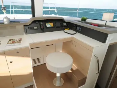 Cockpit of DOUBLE SIX, a Bali 4.1 catamaran at Kalkara, Malta