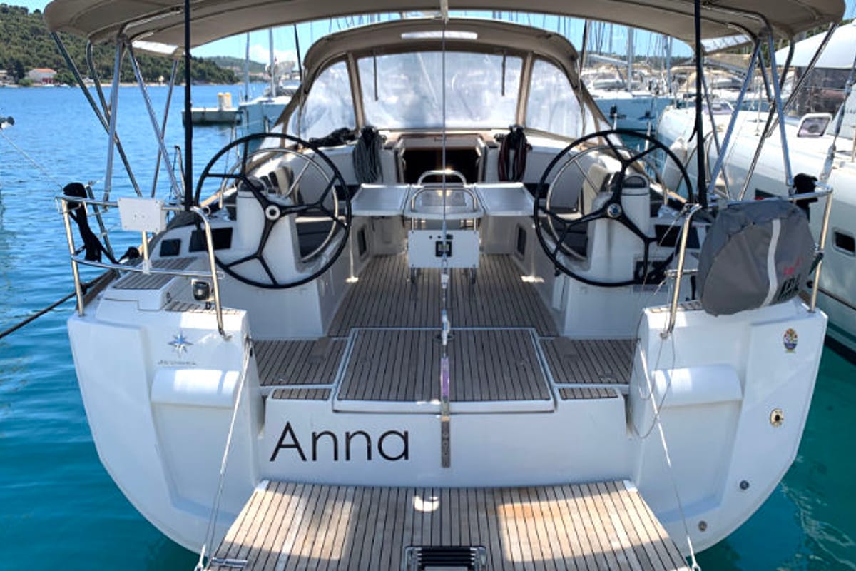 Cockpit of Anna, a Jeanneau Sun Odyssey 479 sailboat at Općina Rogoznica, Croatia