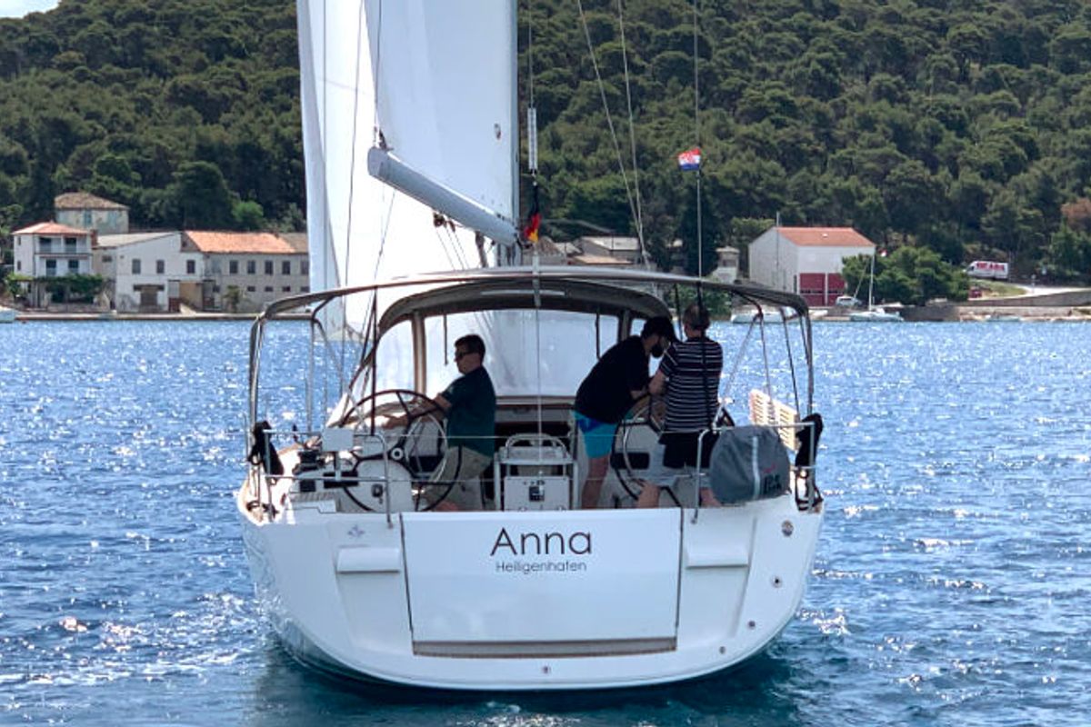 Exterior view of Anna, a Jeanneau Sun Odyssey 479 sailboat at Općina Rogoznica, Croatia