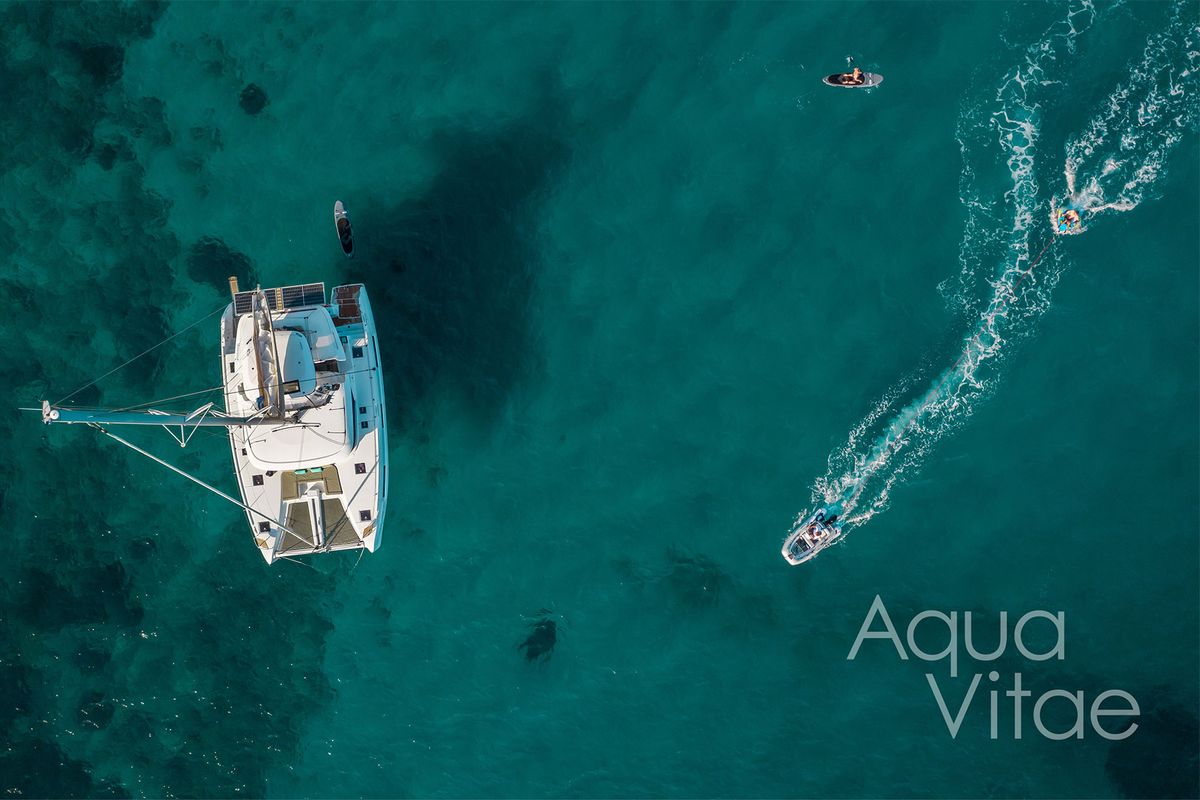 Exterior view of AQUA VITAE, a Lagoon 46 catamaran at Athens, Greece