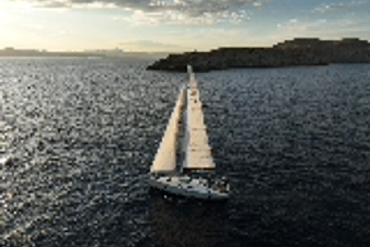 Exterior view of Kalimera, a Hanse Yachts Hanse 458 sailboat at Lavreotiki Municipal Unit, Greece
