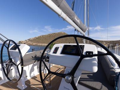 Cockpit of Kalimera, a Hanse Yachts Hanse 458 sailboat at Lavreotiki Municipal Unit, Greece