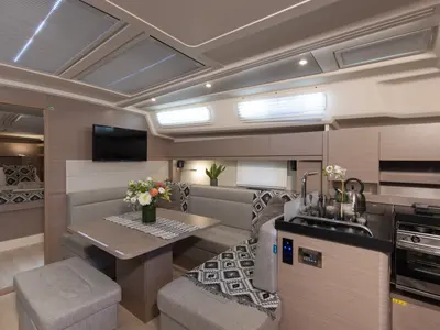 Salon of Kalimera, a Hanse Yachts Hanse 458 sailboat at Lavreotiki Municipal Unit, Greece
