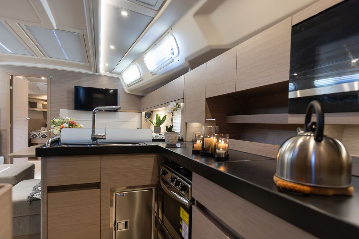 Galley of Kalimera, a Hanse Yachts Hanse 458 sailboat at Lavreotiki Municipal Unit, Greece
