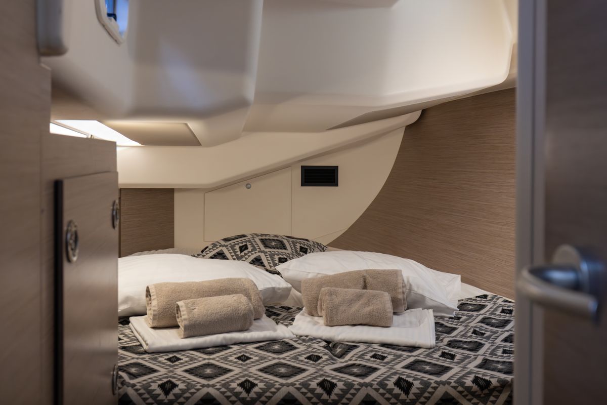 Cabin on Kalimera, a Hanse Yachts Hanse 458 sailboat at Lavreotiki Municipal Unit, Greece