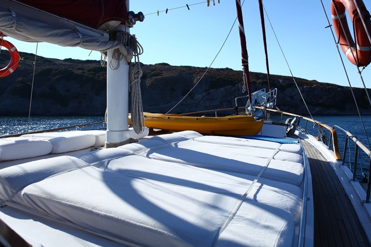 Deck of Perrinita, a Custom Made Perrinita yacht at Bodrum, Turkey