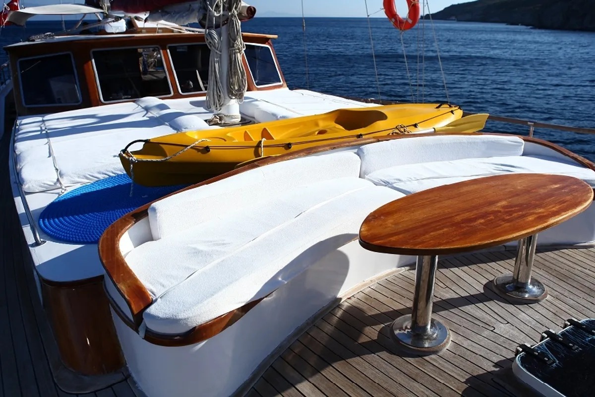 Deck of Perrinita, a Custom Made Perrinita yacht at Bodrum, Turkey