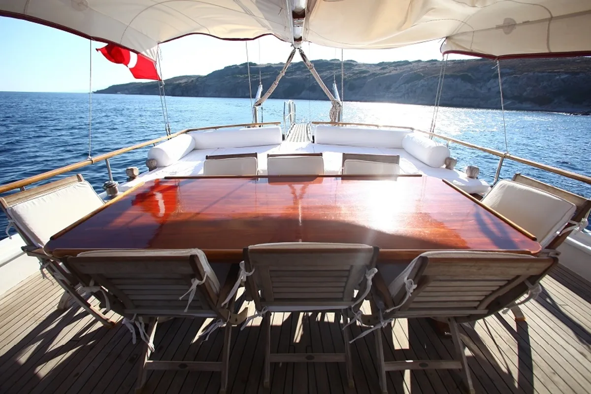 Deck of Perrinita, a Custom Made Perrinita yacht at Bodrum, Turkey