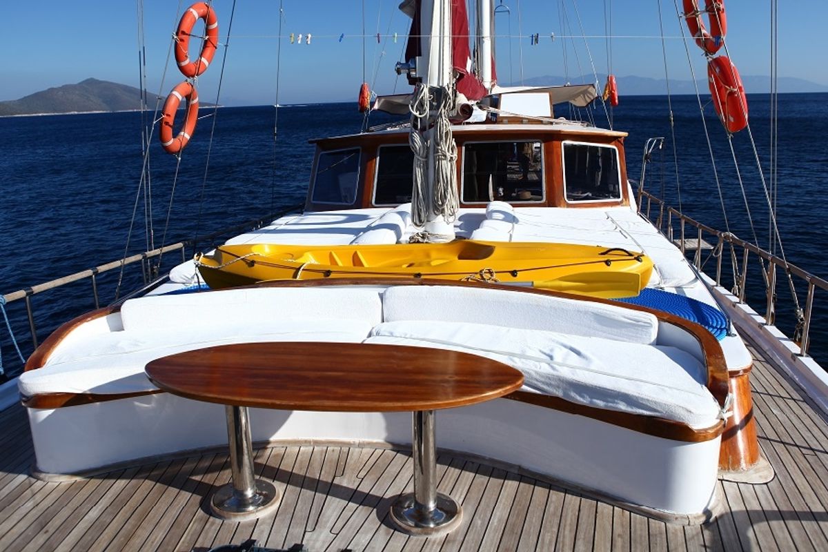 Deck of Perrinita, a Custom Made Perrinita yacht at Bodrum, Turkey