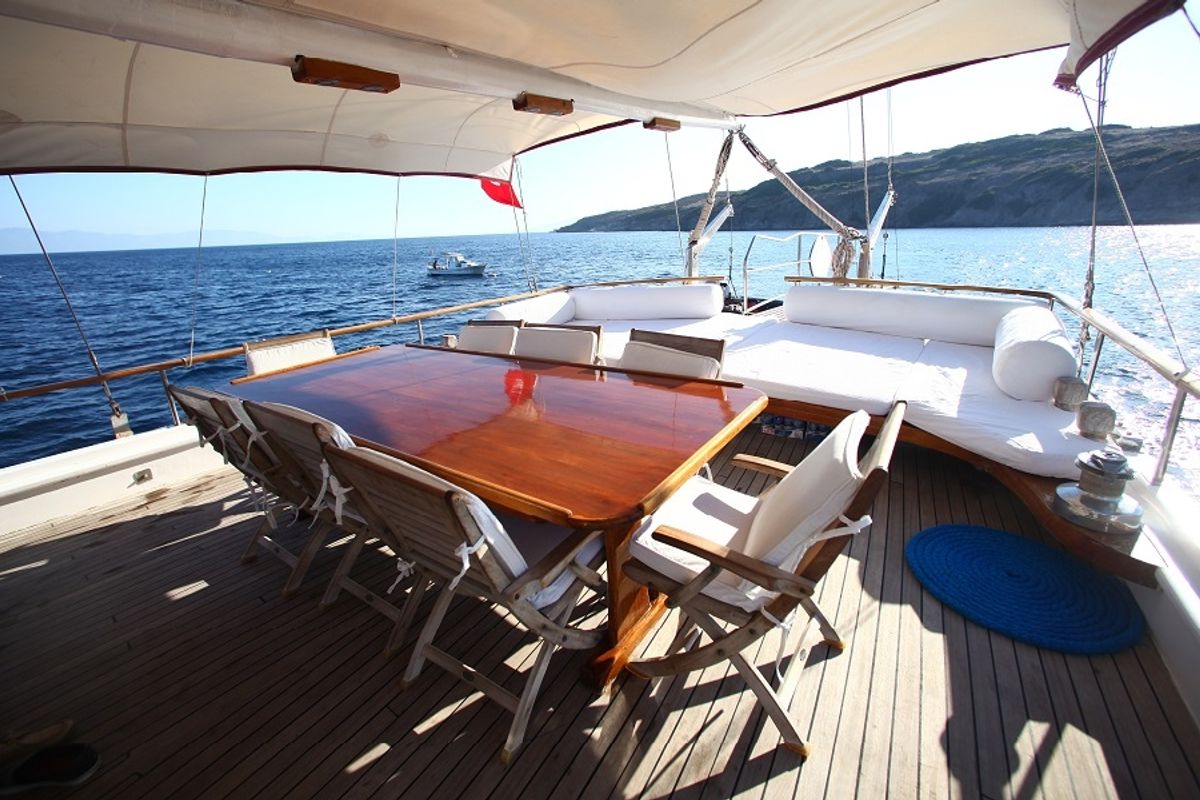 Deck of Perrinita, a Custom Made Perrinita yacht at Bodrum, Turkey
