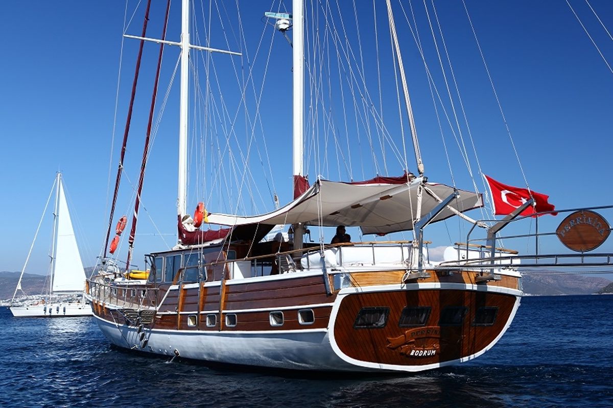 Exterior view of Perrinita, a Custom Made Perrinita yacht at Bodrum, Turkey