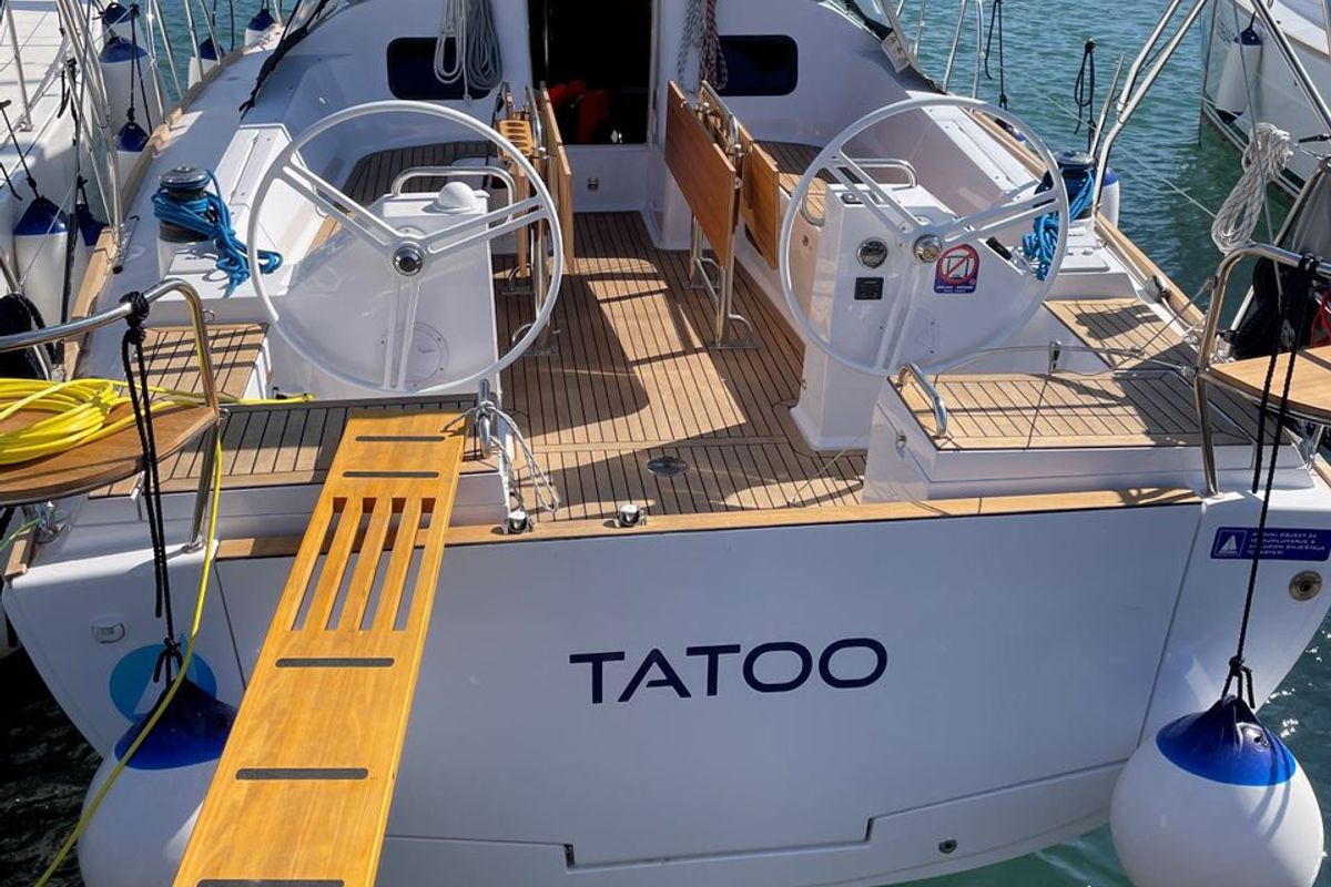 Exterior view of Tattoo, a Elan Impression 45.1 sailboat at Grad Pula, Croatia