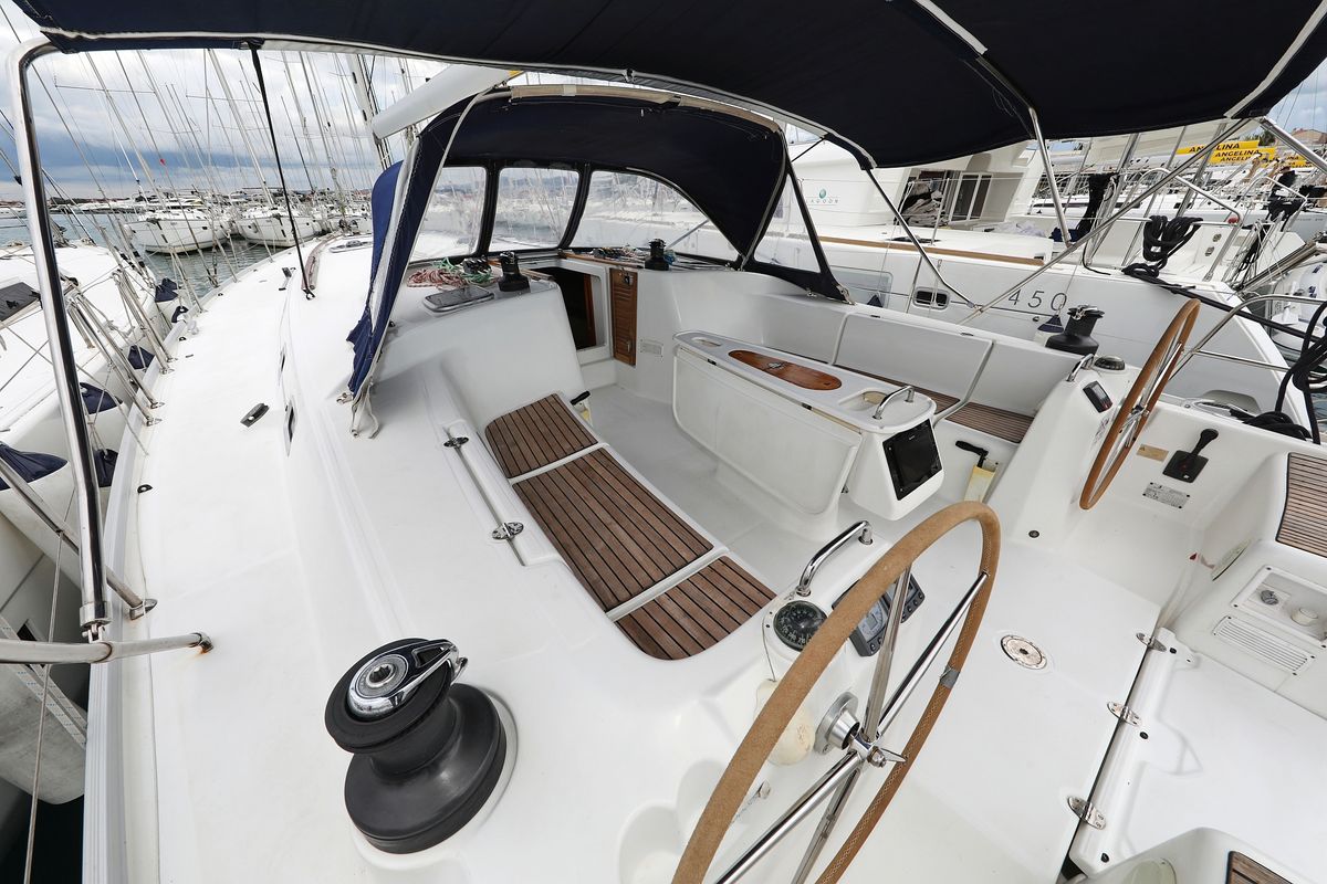 Cockpit of Kristina II, a Beneteau Cyclades 50.5 sailboat at Općina Sukošan, Croatia
