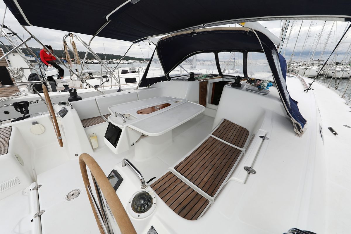 Cockpit of Kristina II, a Beneteau Cyclades 50.5 sailboat at Općina Sukošan, Croatia