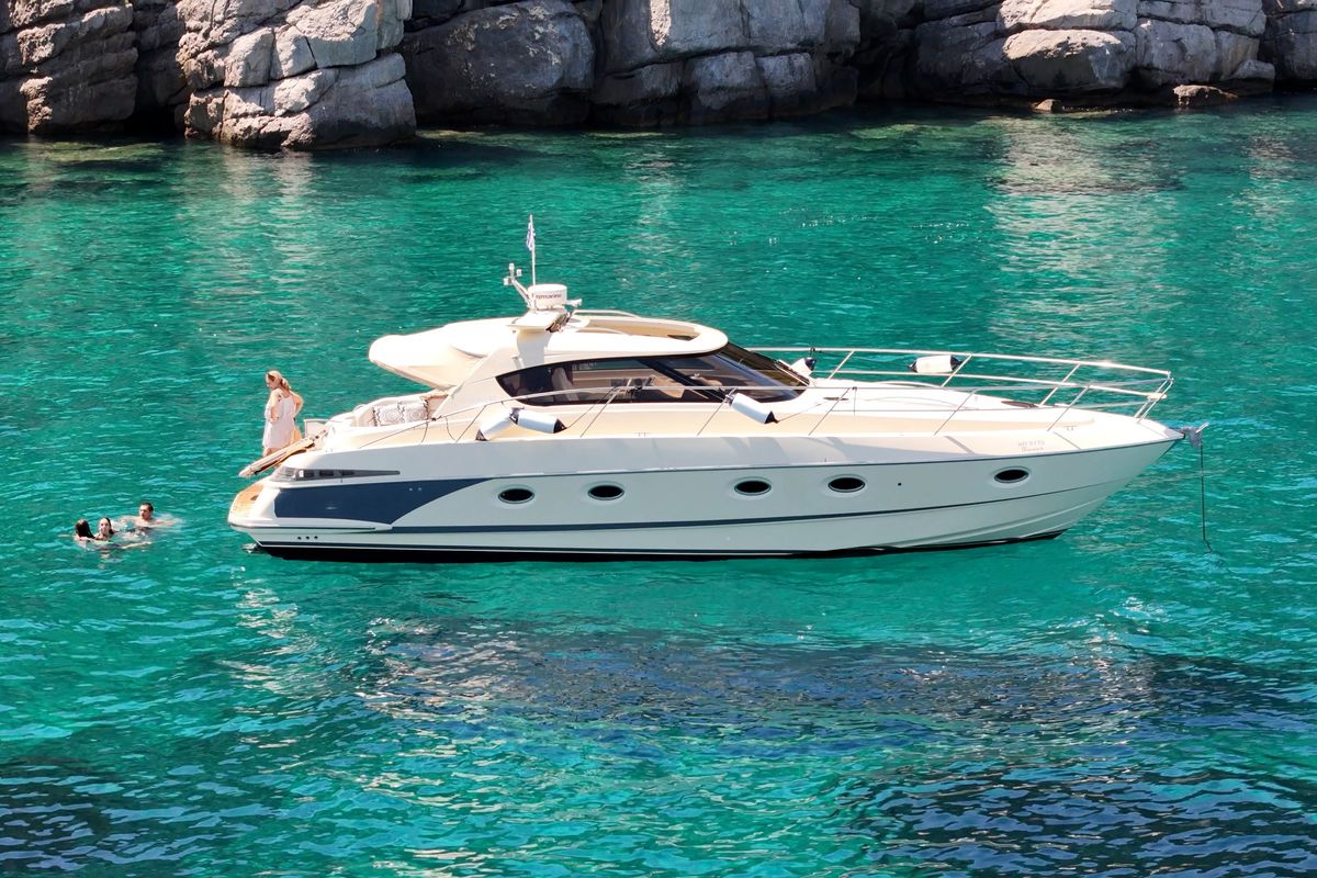 Exterior view of Jianos, a Elan Power 42 motorboat at Pallini Municipal Unit, Greece