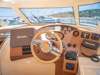 Cockpit of Jianos, a Elan Power 42 motorboat at Pallini Municipal Unit, Greece