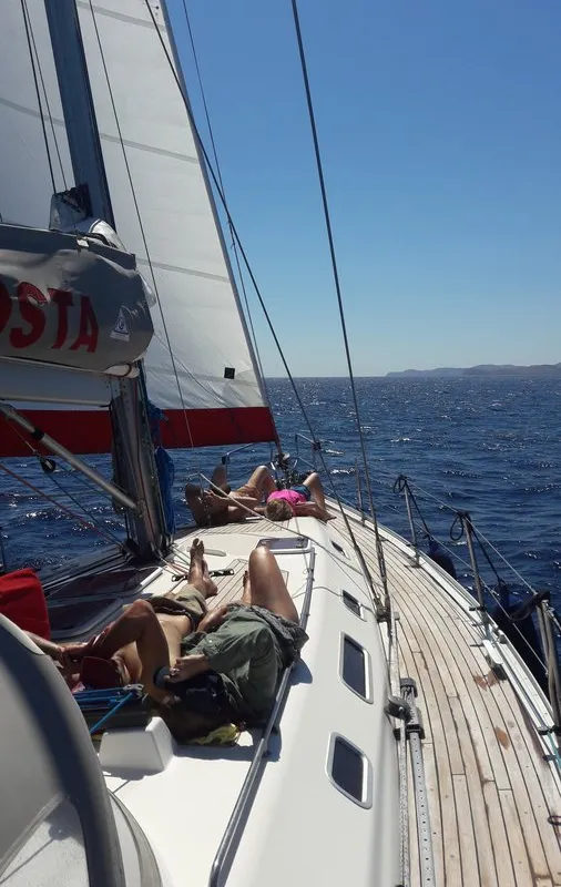 Deck of Jacosta, a Alfa Sailing Yachts Alfa 51 sailboat at Parikia, Greece