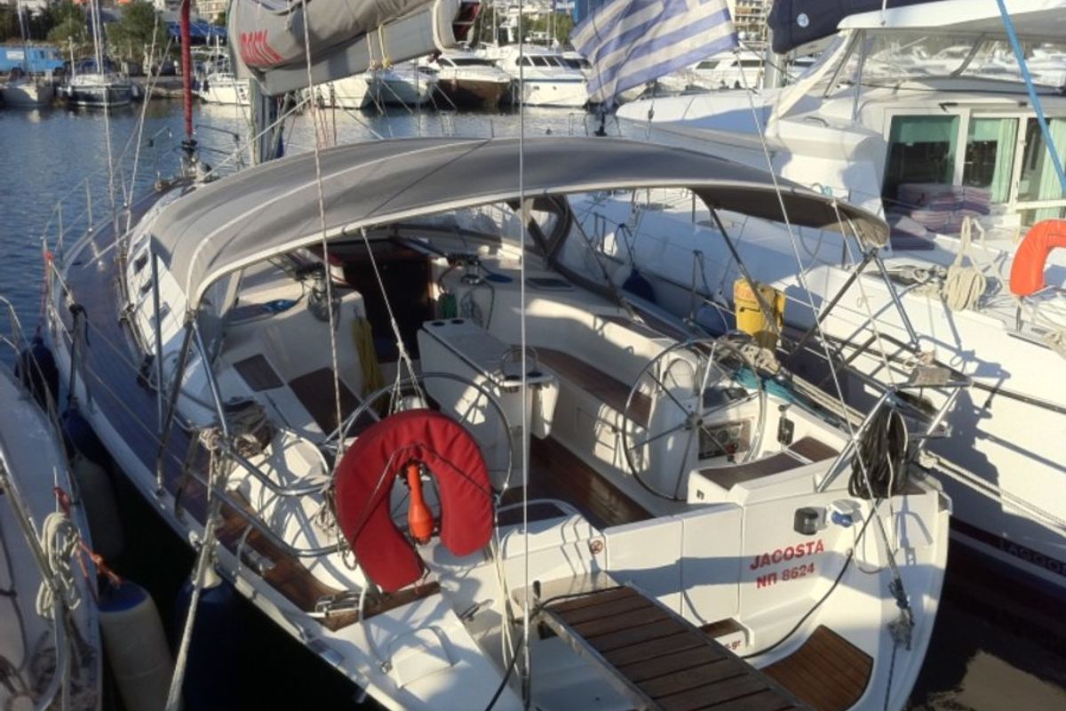 Exterior view of Jacosta, a Alfa Sailing Yachts Alfa 51 sailboat at Parikia, Greece