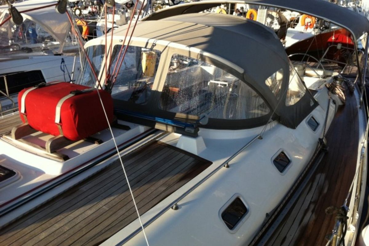 Deck of Jacosta, a Alfa Sailing Yachts Alfa 51 sailboat at Parikia, Greece