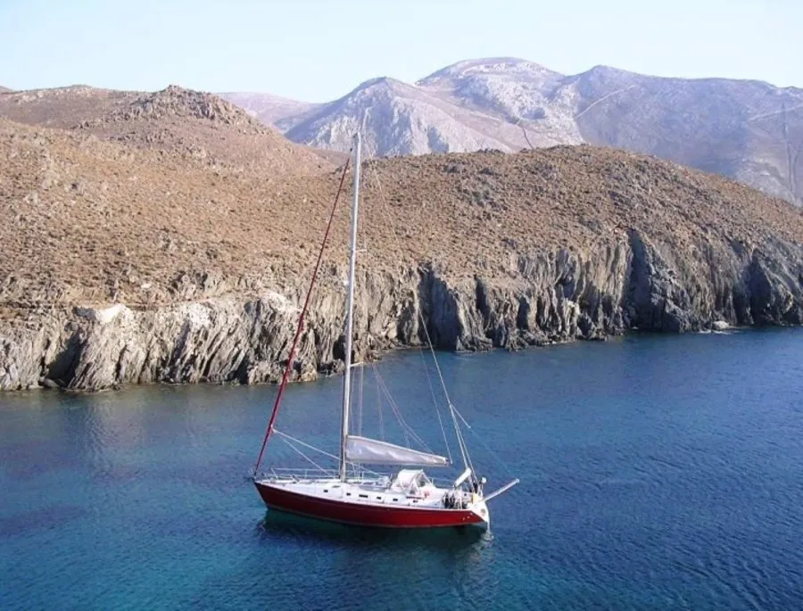 Exterior view of Jacosta, a Alfa Sailing Yachts Alfa 51 sailboat at Parikia, Greece