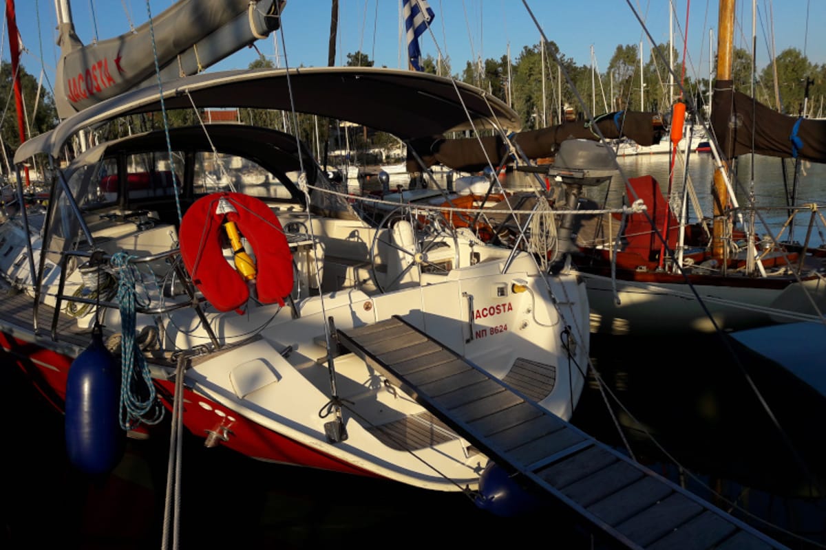 Exterior view of Jacosta, a Alfa Sailing Yachts Alfa 51 sailboat at Parikia, Greece