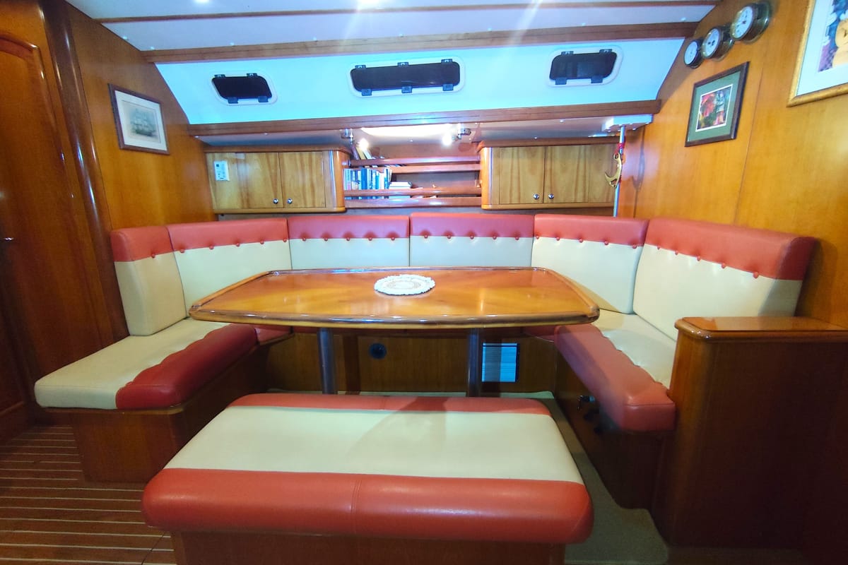 Salon of Jacosta, a Alfa Sailing Yachts Alfa 51 sailboat at Parikia, Greece