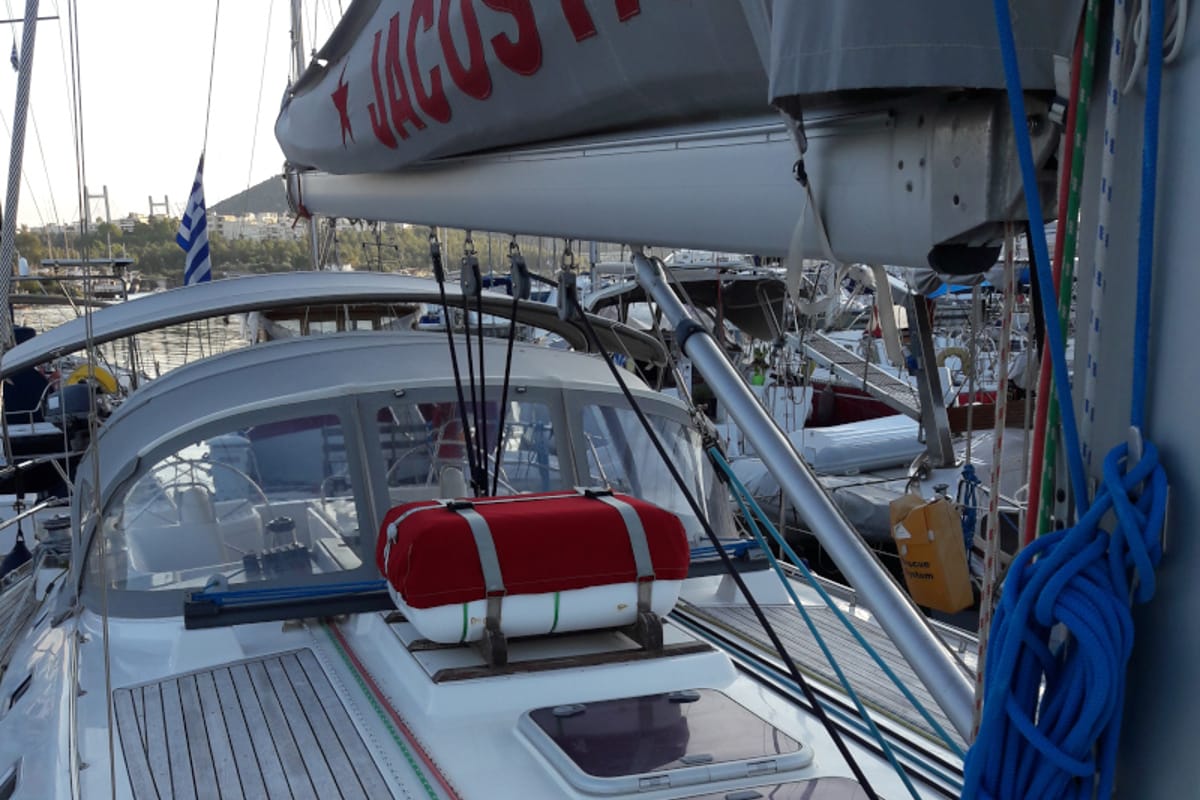 Deck of Jacosta, a Alfa Sailing Yachts Alfa 51 sailboat at Parikia, Greece