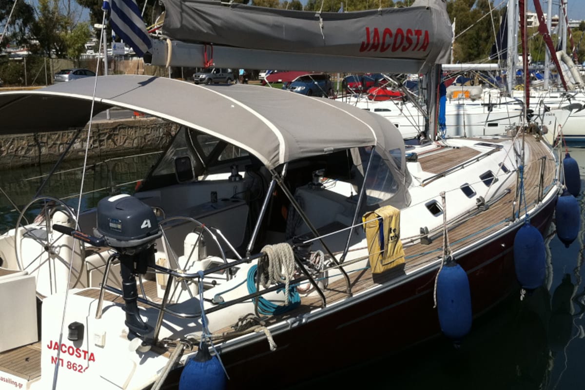 Exterior view of Jacosta, a Alfa Sailing Yachts Alfa 51 sailboat at Parikia, Greece