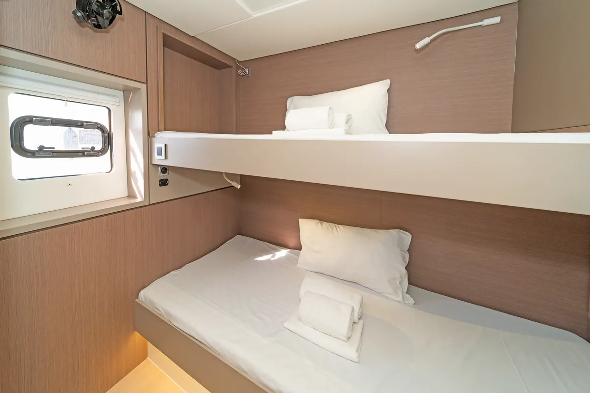 Cabin on Laguana, a Bali 4.8 catamaran at Gouvia, Greece
